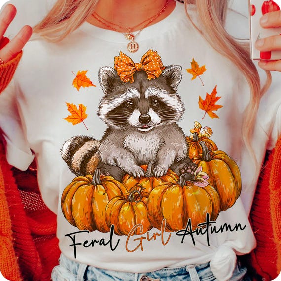 Feral Girl Autumn PNG: Raccoon Pumpkin Fall Graphic (Digital Download)