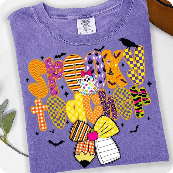 Spooky Teacher Halloween PNG: Preppy Ghost Coquette Shirt Design for School Fall Sublimation Download