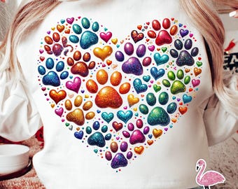 Colorful Dog Paws Heart PNG: Sublimation Design (Digital Download)
