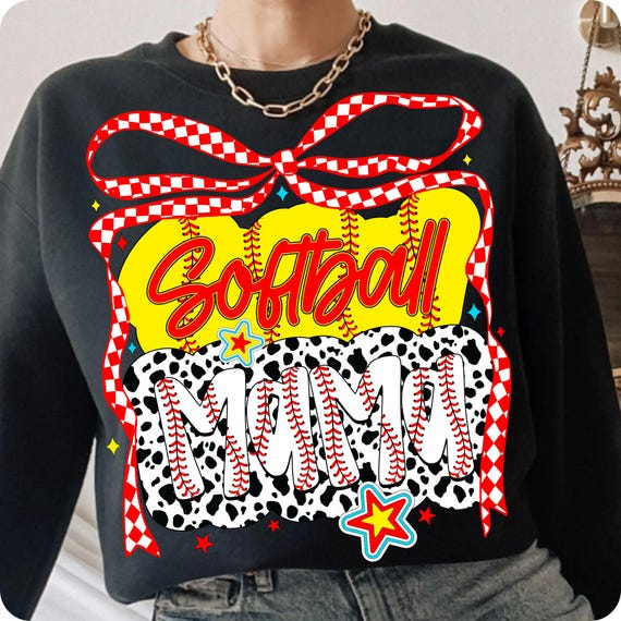 Retro Coquette Softball Mama Bow PNG: Game Day Mom Clipart for Sublimation Shirt Design