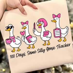 100 Days of School, Silly Goose Teacher, Coquette Classroom, Teacher Sublimation, Appreciation Design, Digital Clipart, Pink Coquette Art, Classroom Decor, Humorous Teacher, Back to School, Instant Download, School Graphic Tee, Teacher Shirt File