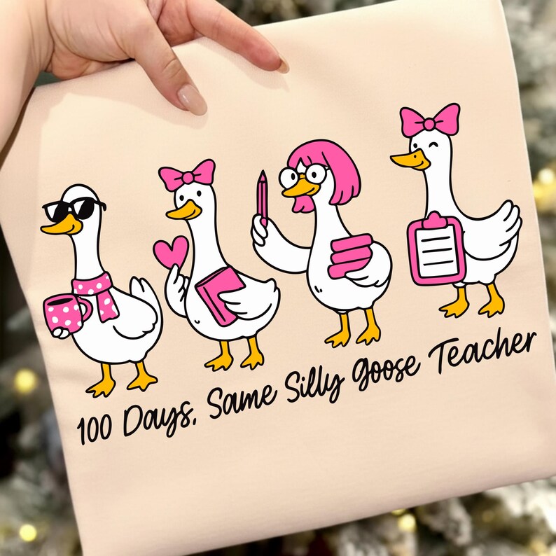 100 Days of School, Silly Goose Teacher, Coquette Classroom, Teacher Sublimation, Appreciation Design, Digital Clipart, Pink Coquette Art, Classroom Decor, Humorous Teacher, Back to School, Instant Download, School Graphic Tee, Teacher Shirt File