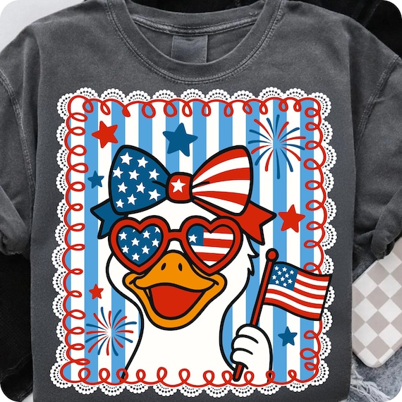 Patriotic Goose PNG: 4th of July, USA Flag, Preppy Coquette (Digital Download)