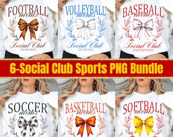 Sports Mom Social Club PNG Bundle: Retro Watercolor Bows (Digital Download)