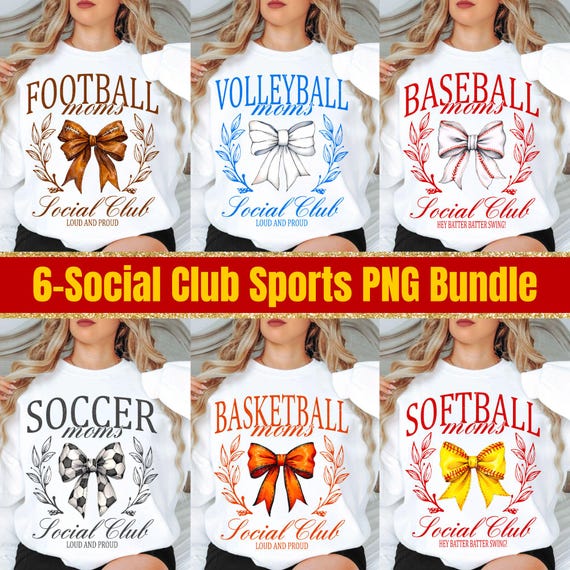 Sports Mom Social Club PNG Bundle: Retro Watercolor Bows (Digital Download)