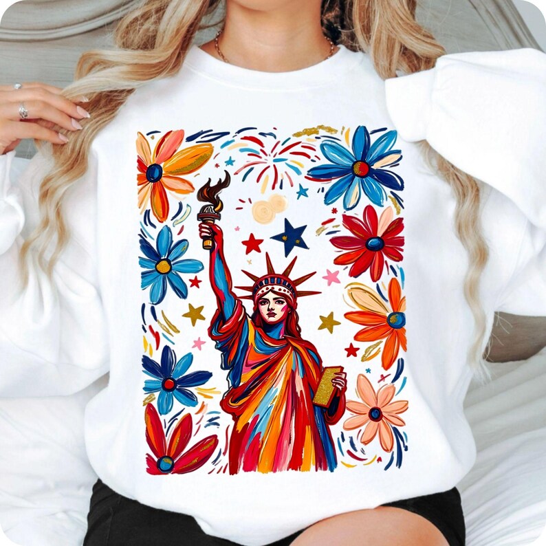 Retro Statue of Liberty PNG 4th of July USA Flag Sublimation Design