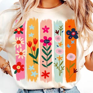 Floral Doodle Brushstroke PNG, Boho Wildflower Paint Stroke Sublimation, Preppy Floral Bouquet Design for Trendy Summer Shirt Art