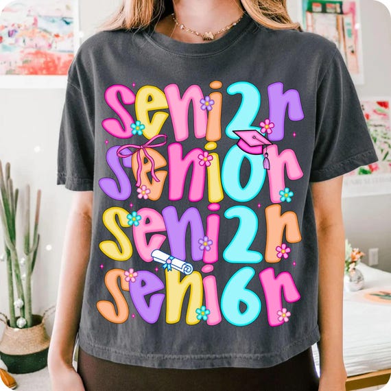 Retro Class of 2026 Senior Graduation PNG: Preppy Glitter Sublimation Design for High School Shirts
