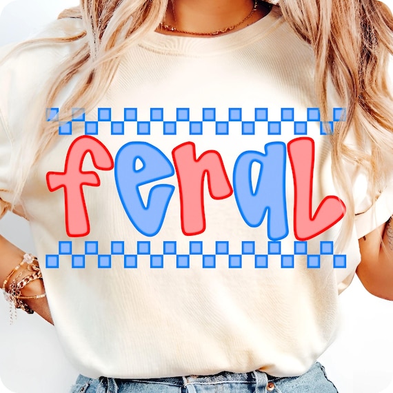 Feral Kids PNG: Preppy Checkered Design, Edgy Retro Sublimation (Digital Download)