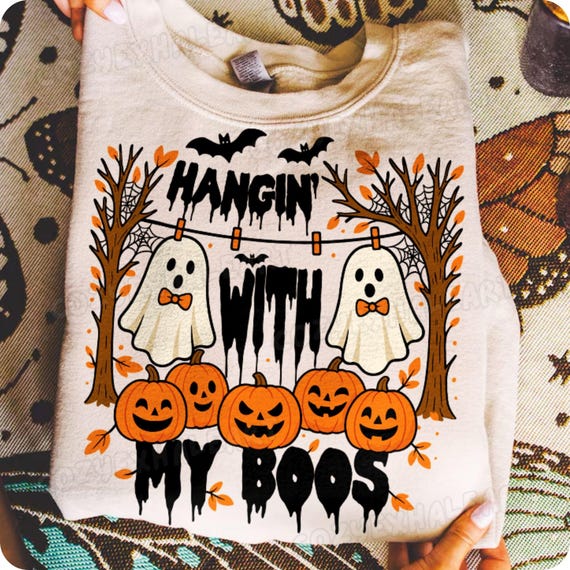 Funny Halloween Ghosts PNG: Retro Fall Clipart (Digital Download