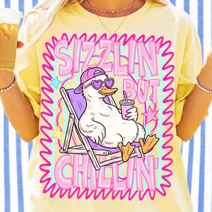 sizzlin but chillin, duck sublimation, summer png, y2k aesthetic, retro duck png, beach shirt design, preppy summer, funny animal png, poolside duck, digital download, pink summer png, vacation shirt, dtf transfer file