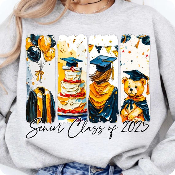 Retro Senior 2025 PNG: Brushstroke Graduation Design (Digital Download)