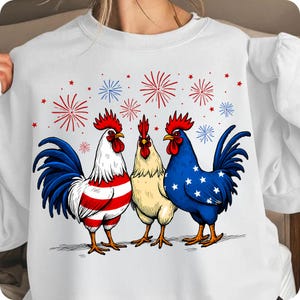 Patriotic USA Chicken PNG, Retro 4th of July Chicken Sublimation, Funny Independence Day Design, Vintage Red White and Blue Clipart