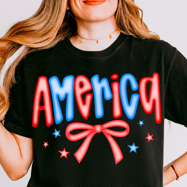 Preppy America Coquette PNG, Checkered USA 4th of July Sublimation Design, Girly Patriotic Graphic, Memorial Day Shirt Digital Download