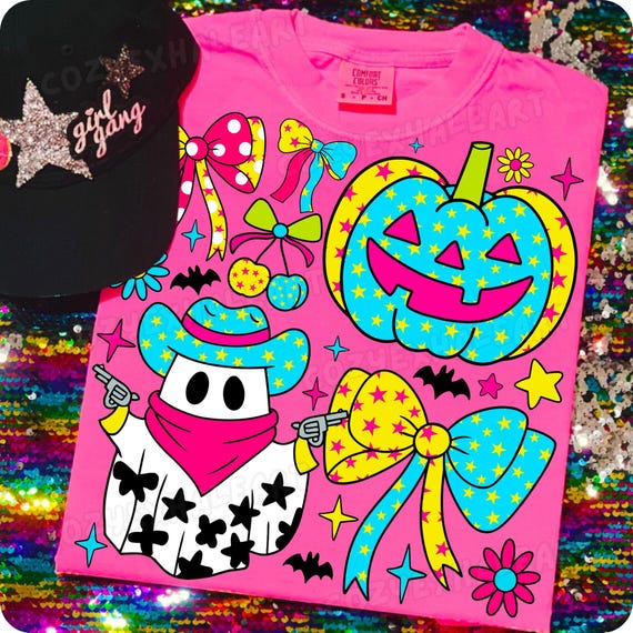 Pink Cowboy Ghost PNG: Coquette Halloween Shirt Design for Digital Download & Sublimation