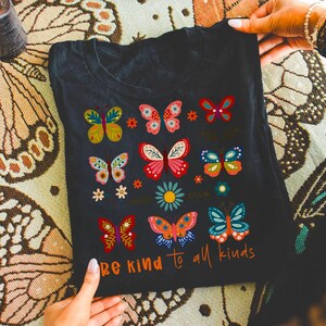 Be Kind to All Kinds PNG, Boho Floral Design, Inspirational Shirt, Butterfly & Wildflower Sublimation, Positive Quote