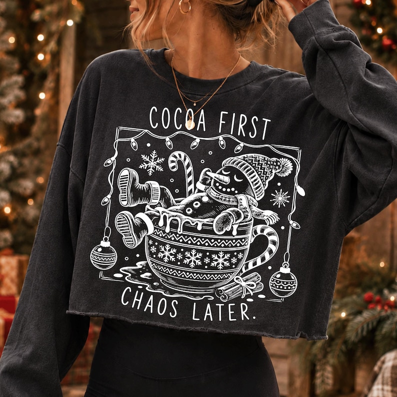 Funny Christmas Snowman PNG on a dark t-shirt, 