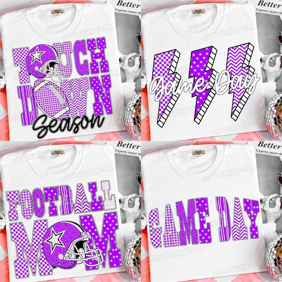 Purple Football PNG Bundle: Leopard Checkered, Coquette Bows (Digital Download