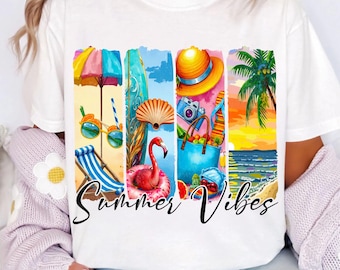 Summer Vibes PNG: Flamingo Beach Design (Digital Download)