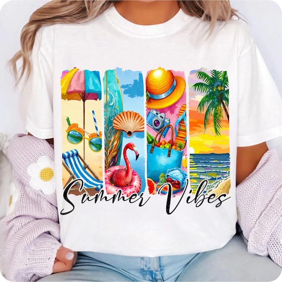 Summer Vibes PNG: Flamingo Beach Design (Digital Download)