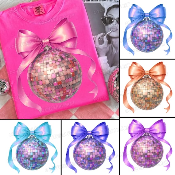 Coquette Pink Disco Ball PNG Bundle: Retro Holiday Sublimation Clipart for Festive Designs