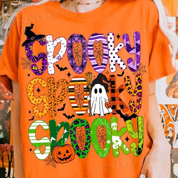 Retro Preppy Gothic Halloween Design PNG: Spooky Digital Download for Trendy Seasonal Shirts