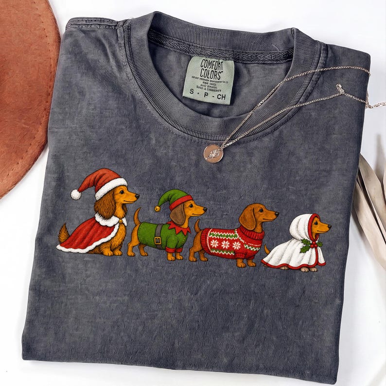 Festive Christmas Dachshund Parade Digital PNG Design