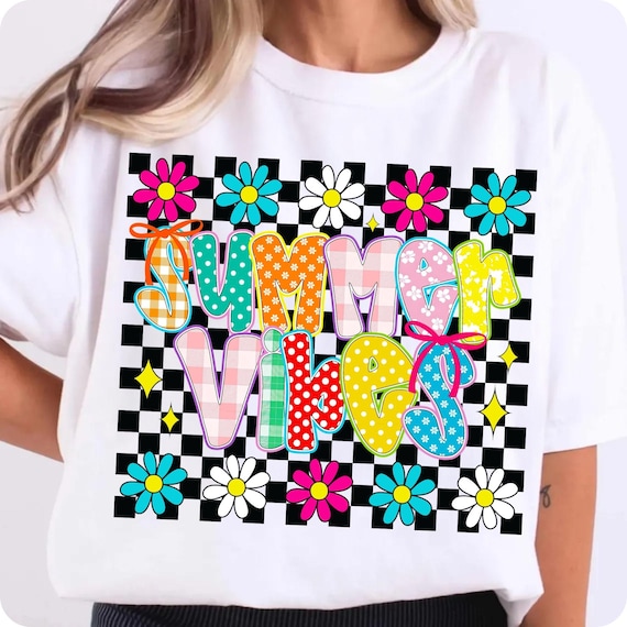 Checkered Preppy Summer PNG: Coquette Beach Shirt Design (Digital Download)