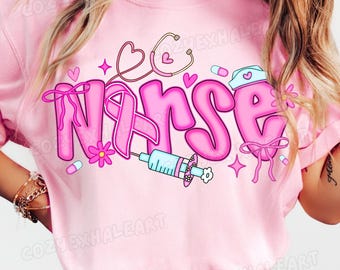 Nurse Pink Ribbon Sublimation Design: Breast Cancer Awareness Digital Download PNG