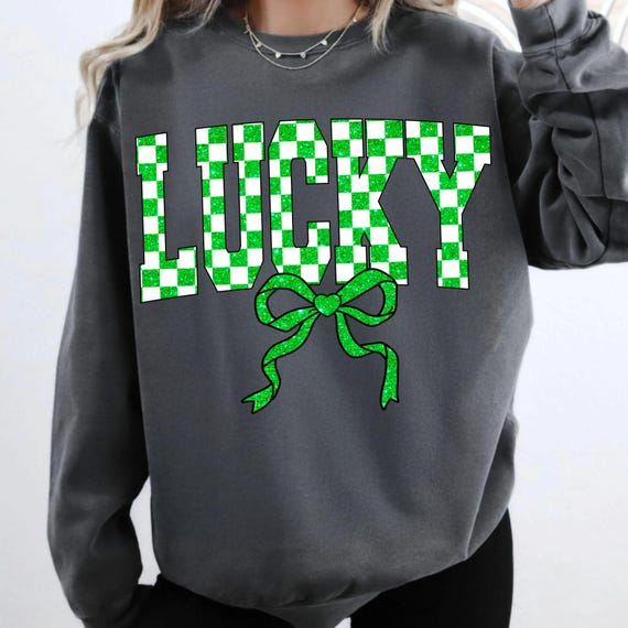 Retro Checkered Lucky Shamrock PNG: Coquette Bow Design (Digital Download)