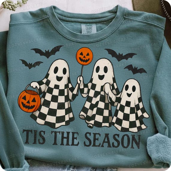 Retro Checkered Ghosts PNG: Spooky Season Halloween Shirt Design (Digital Download)