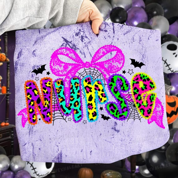 Spooky Neon Nurse PNG: Halloween Sublimation Design for Shirts & Digital Downloads