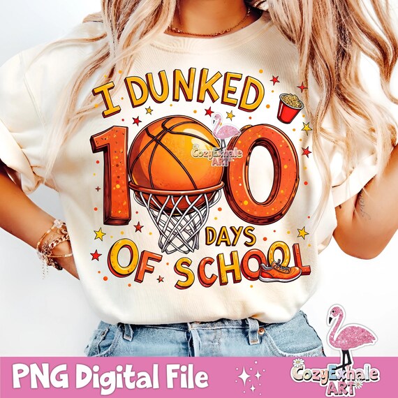 100 Days of School Basketball PNG: Sports Sublimation Design (Digital Download)