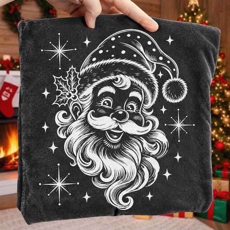 Retro Christmas Face Santa PNG Digital Download Mockup