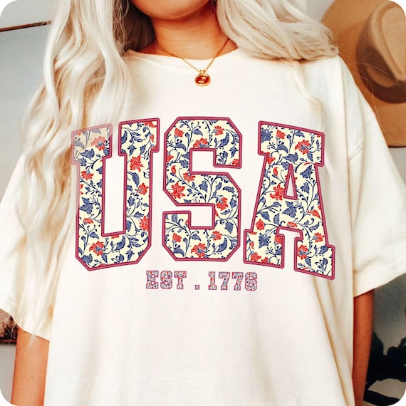 Floral USA PNG: Retro 4th of July Sublimation Design (Digital Download)