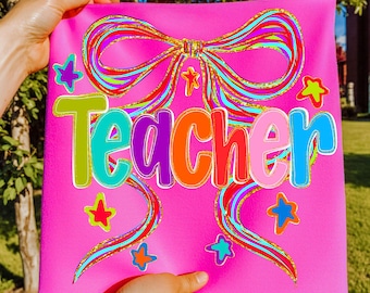Teacher Coquette PNG: Girly Pink Bow, Back to School Clipart (Digital Download)