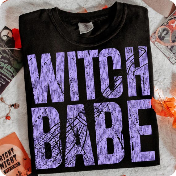 Witch Babe PNG: Distressed Retro Halloween Shirt Design (Digital Download