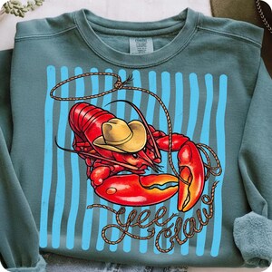 Gestreepte Yee Claw Lobster PNG Cowboy Kreeft Shirt Design Western Coastal Blauw Gestreepte Zeedieren Langoesten Lasso Nautische Cowboy Sublimatie afbeelding 10