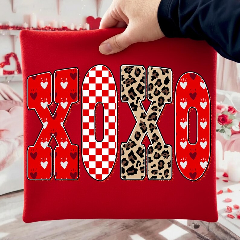 Preppy XOXO Valentine Glitter Png Mamma Leopard Rutigt Hjärta Kärlek Var Min Retro Penseldrag Kokett Kristen Jesus Vday Digital Konst bild 4