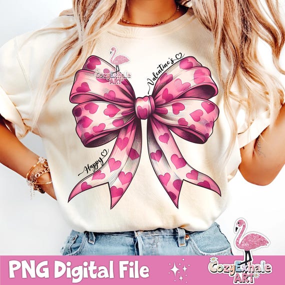 Pink Valentine Bow PNG: Coquette Heart Design (Digital Download)