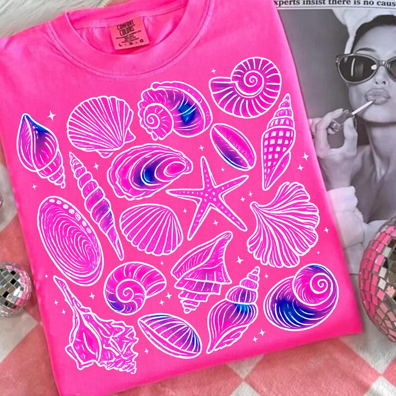 Conchiglie e stelle marine, pacchetto PNG estivo, vita marina, design per sublimazione, vacanze al mare, grafica per magliette, stile costiero nautico, disegno a linee, download digitale immagine 10