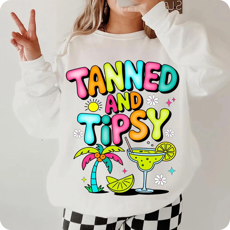 Tanned and Tipsy PNG, Funny Retro Summer Sublimation Design, Coquette Beach Vibes Clipart, Margarita Girls Trip Preppy Aesthetic