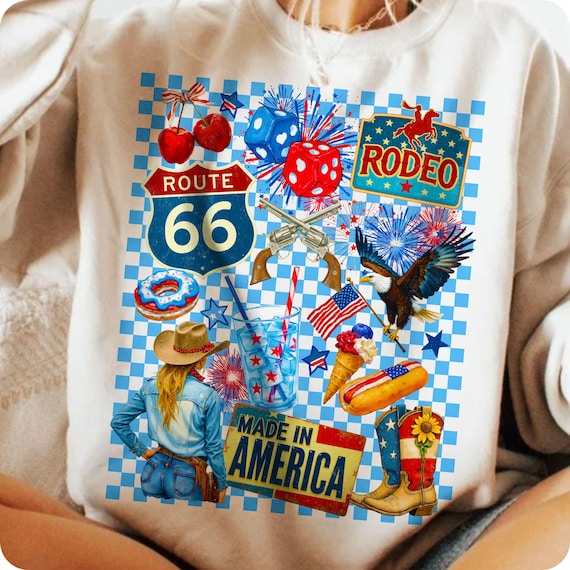 Western Collage 4th of July PNG, Retro Patriotic Sublimation Design, Preppy Coquette USA Shirt Clipart, Vintage Independence Day Art