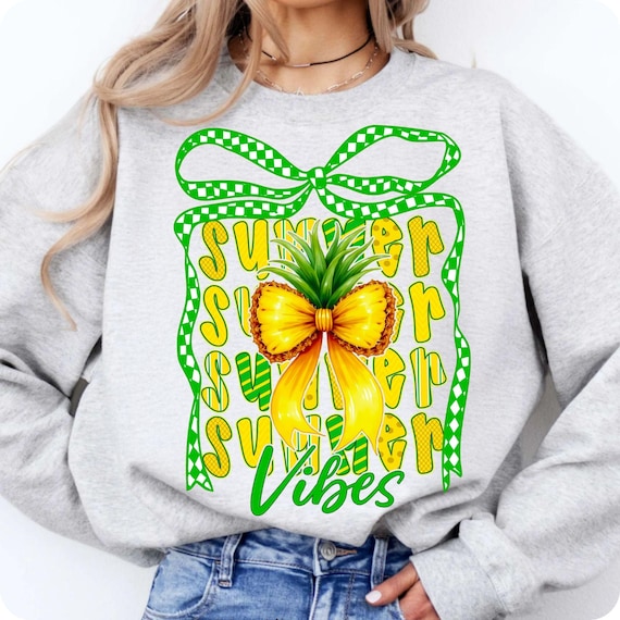 Retro Summer Pineapple Checkered Bow PNG Digital Download for Beach Shirts & Trendy Designs