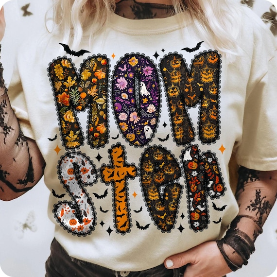 Momster Halloween PNG: Shabby Chic Floral Mama Sublimation (Digital Download)