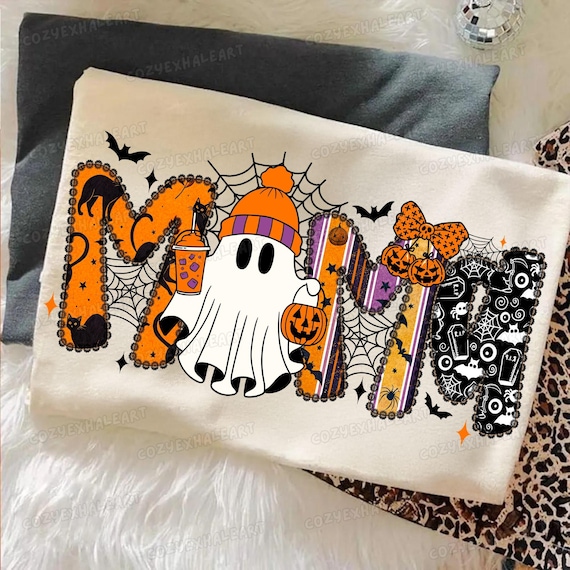 Preppy Halloween Mama PNG: Leopard Pumpkin Ghost (Digital Download)
