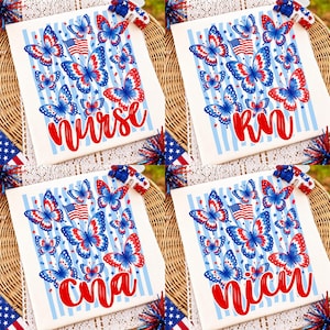 4th of July Nurse PNG Bundle Patriotic RN CNA NICU Sublimation Designs USA Butterfly Stripes Digital Download Retro Fourth of July Shirt Art