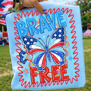 brave and free png, patriotic butterfly, 4th of july png, american flag png, independence day, preppy usa png, coquette patriotic, summer sublimation, dtf transfer file, red white blue, retro usa graphic, memorial day png, trendy patriotic