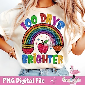 100 Days of School PNG: Glittery Rainbow Design (Digital Download)