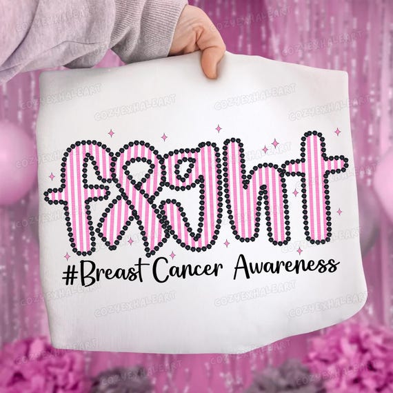 Seersucker Pink Ribbon Breast Cancer Awareness Sublimation Clipart: Digital Download for Burlap October Shirt Designs